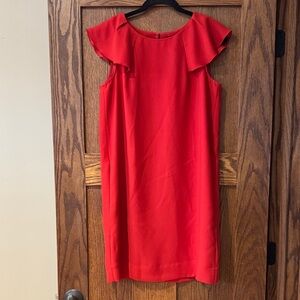 Banana Republic Red Ruffle Shoulder Shift Dress